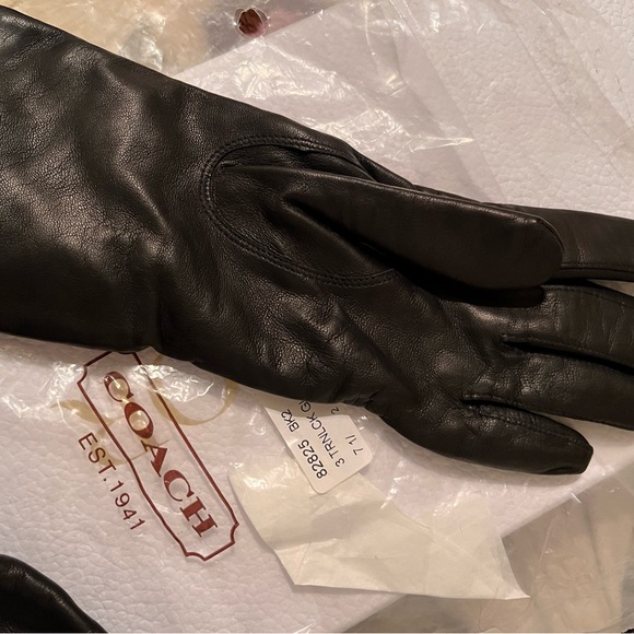Coach Black Leather Gloves with Gold Accents - Picture 4 of 6